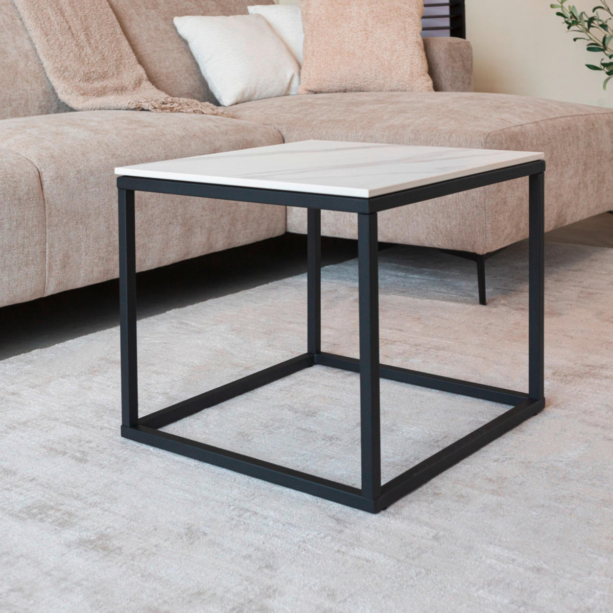 KONFERENČNÝ STOLÍK, biela, kameň, 50/44/50 cm - čierna/biela, Modern, kov/kameň (50/44/50cm) - MID.YOU