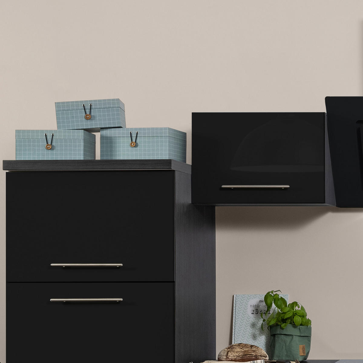 KÜCHENBLOCK 270 cm   in Grau, Schwarz  - Alufarben/Schwarz, KONVENTIONELL, Holzwerkstoff/Metall (270cm) - Respekta