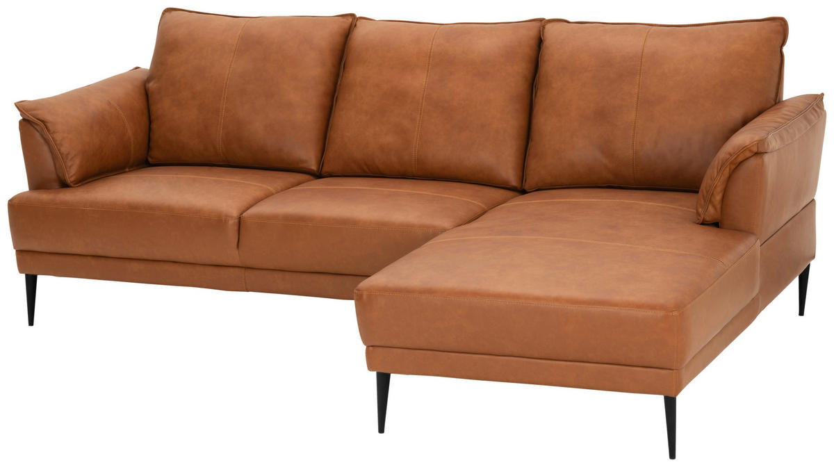 ECKSOFA Rostfarben Echtleder  - Rostfarben/Schwarz, Design, Leder/Metall (233/153cm) - Livetastic