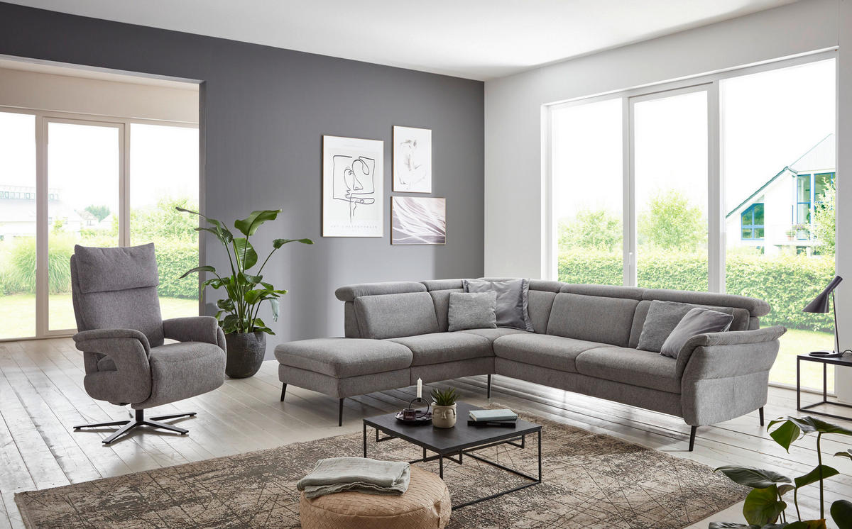 ECKSOFA in Struktur Grau  - Schwarz/Grau, Modern, Textil/Metall (235/275cm) - Cantus