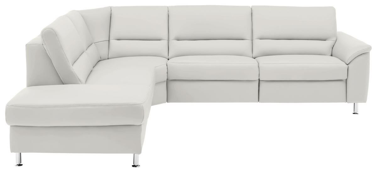 ECKSOFA in Echtleder Weiss  - Weiss/Alufarben, Basics, Leder/Metall (249/290cm) - Beldomo Premium