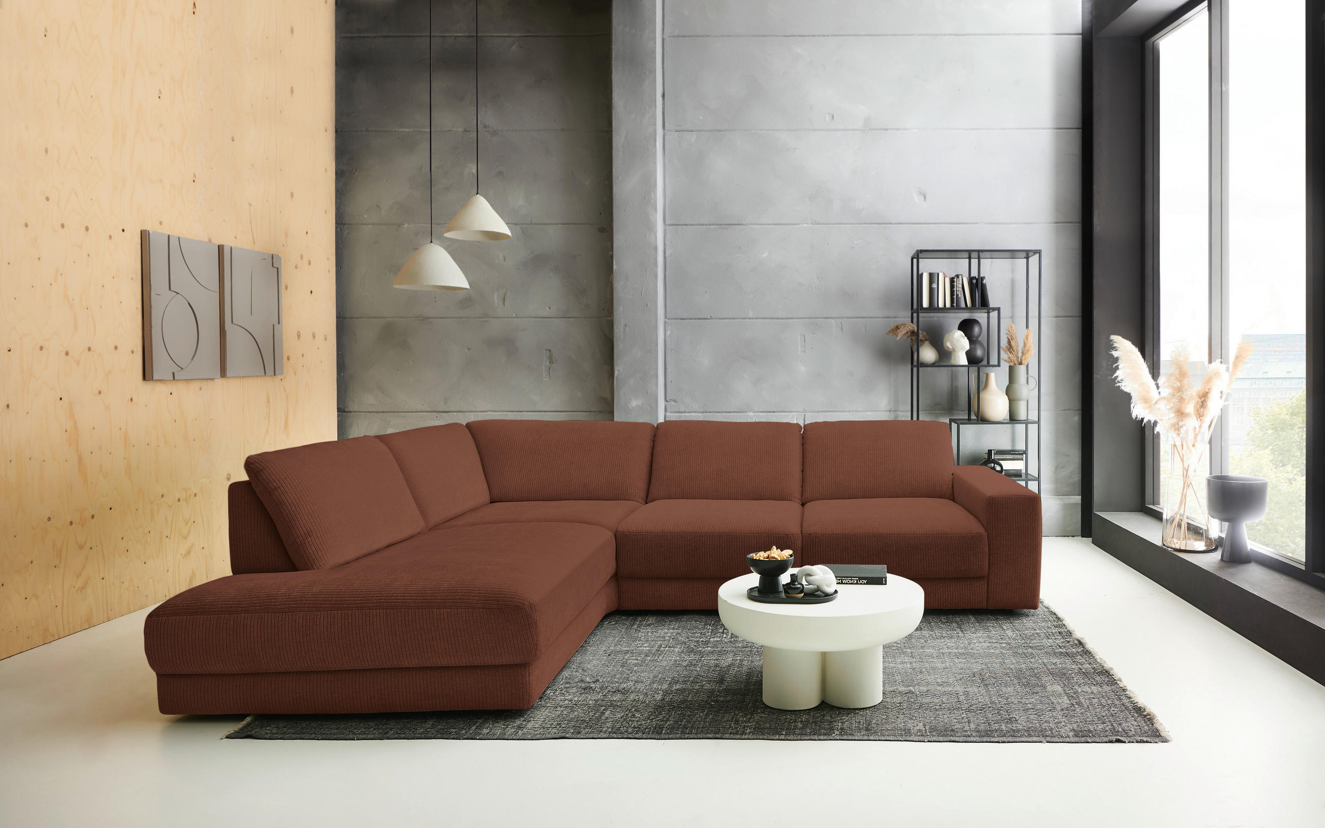 ECKSOFA in Chenille, Jacquard Rostfarben  - Rostfarben/Schwarz, Design, Kunststoff/Textil (242/316cm) - Niels Andersson