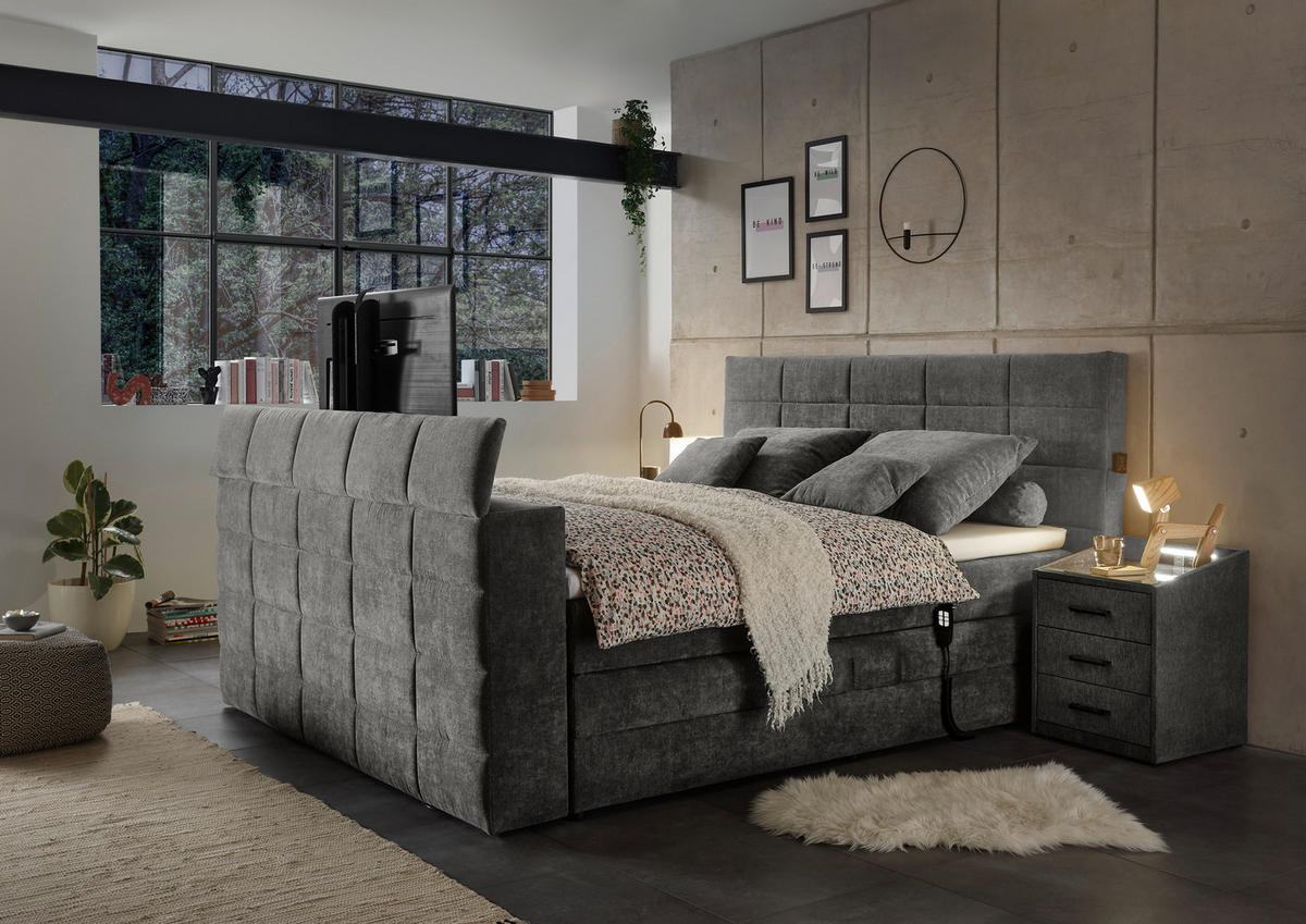 BOXSPRING-ÁGY 180/200 cm  sötétszürke  - sötétszürke, Konventionell, textil (180/200cm) - Carryhome