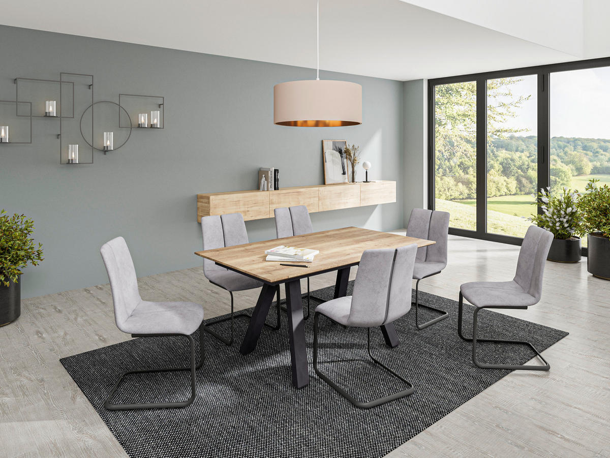ESSTISCH in Metall, Holzwerkstoff 140/90/75 cm  - Eichefarben/Anthrazit, Design, Holzwerkstoff/Metall (140/90/75cm) - Venjakob