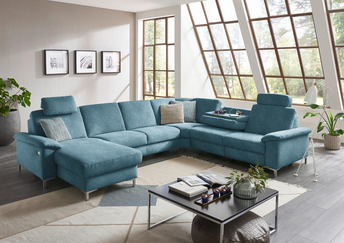 WOHNLANDSCHAFT in Chenille Blau  - Blau/Alufarben, Design, Textil/Metall (170/333/265cm) - Dieter Knoll