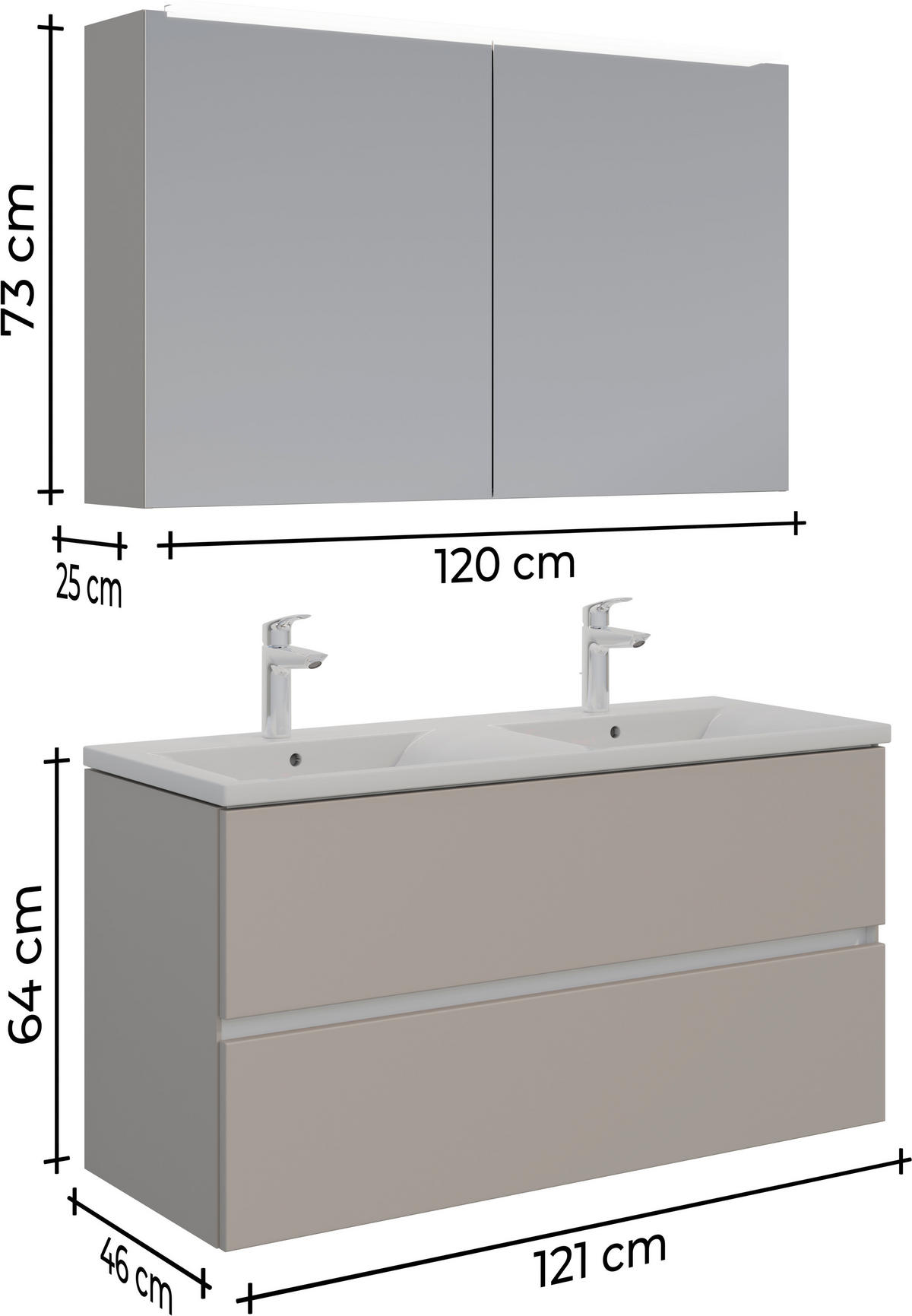 BADEZIMMER 3-teilig  in 121 cm  - Beigebraun/Weiß, MODERN, Glas/Keramik (121cm) - Celina Home