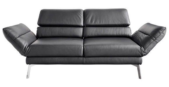 2-SITZER-SOFA Echtleder Schwarz  - Chromfarben/Schwarz, Design, Leder/Metall (178-226/82/96-177cm) - Dieter Knoll