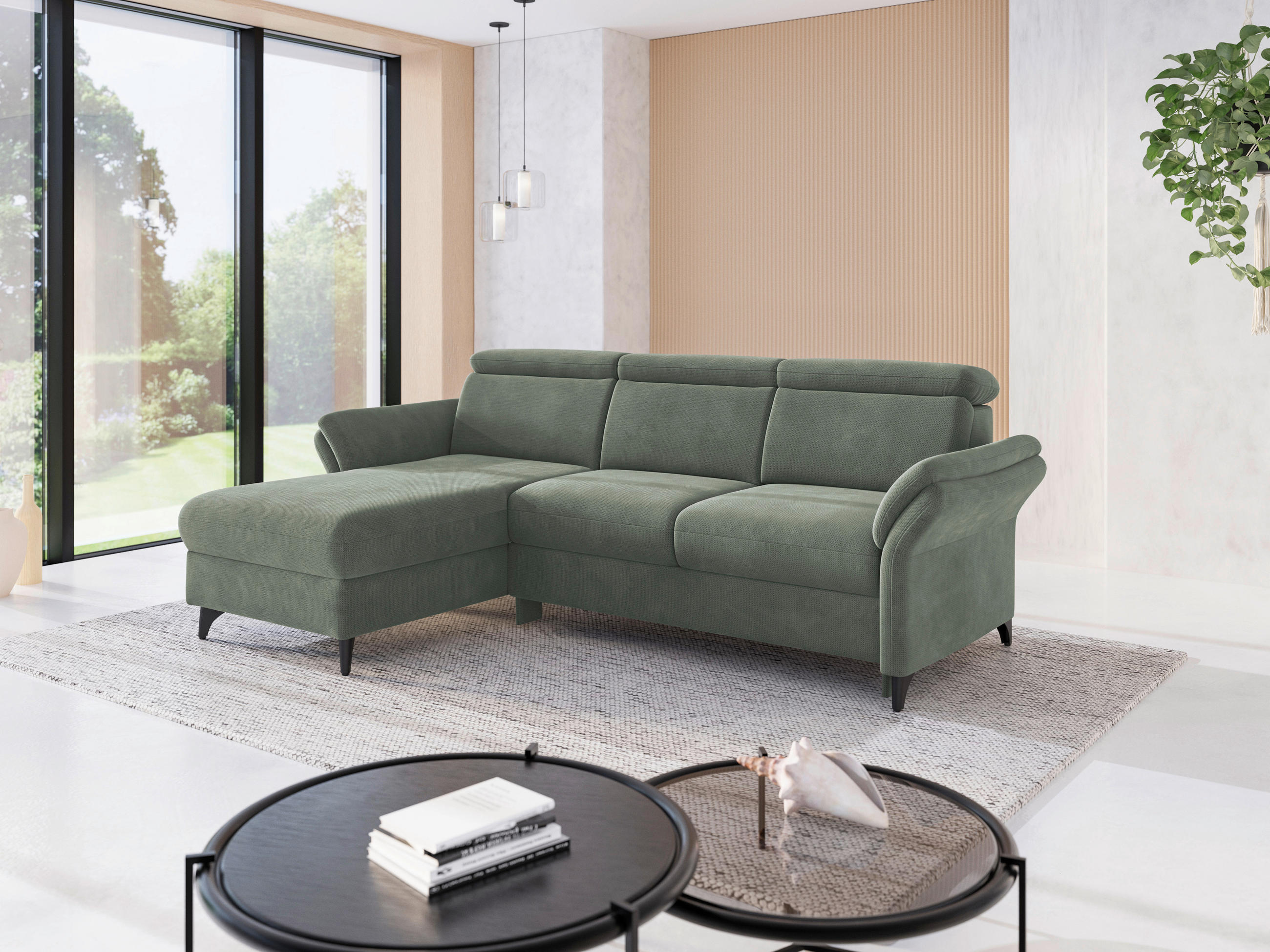 ECKSOFA GLENDALE E Dunkelgrün Flachgewebe  - Dunkelgrün/Schwarz, KONVENTIONELL, Textil/Metall (166/253cm) - Sit & More