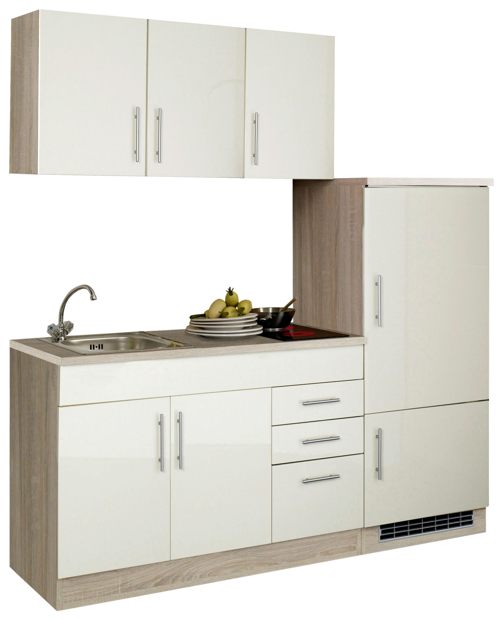 KÜCHENBLOCK 180 cm   in Creme  - Chromfarben/Eichefarben, Modern, Holzwerkstoff/Metall (180cm) - Held
