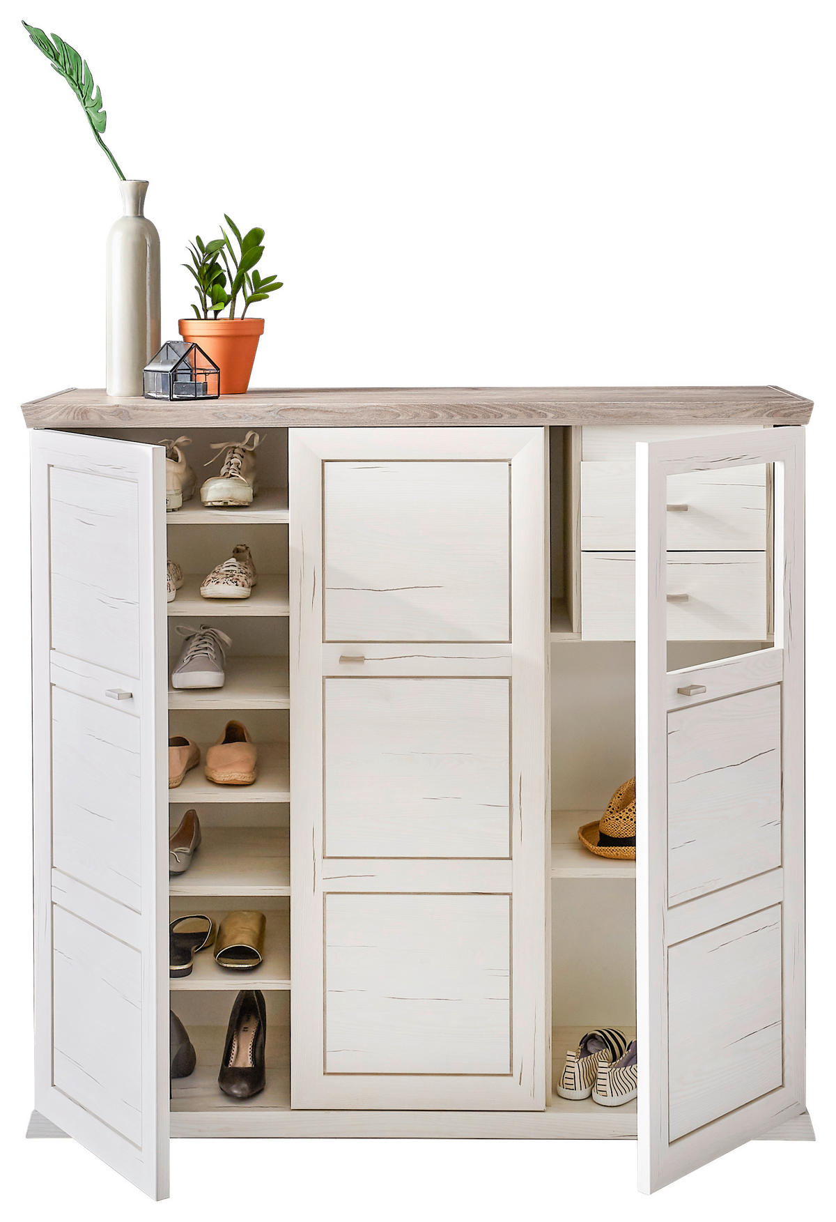 CIPŐSSZEKRÉNY 133,4/123/42,5 cm  - nikkelszínű/fehér, Lifestyle, műanyag/faalapú anyag (133,4/123/42,5cm) - Hom`in