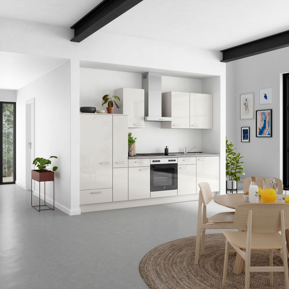 KÜCHENBLOCK Flash 300 cm  in Schieferfarben, Seidengrau  - Schieferfarben/Edelstahlfarben, MODERN, Holzwerkstoff/Metall (300cm) - Nobilia