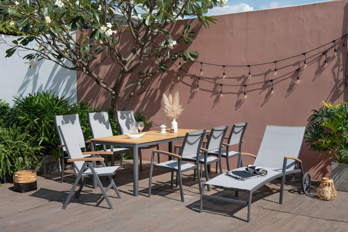 GARTENTISCH 206/90/74 cm Holz, Metall rechteckig  - Dunkelgrau/Teakfarben, Design, Holz/Metall (206/90/74cm) - Ambia Garden