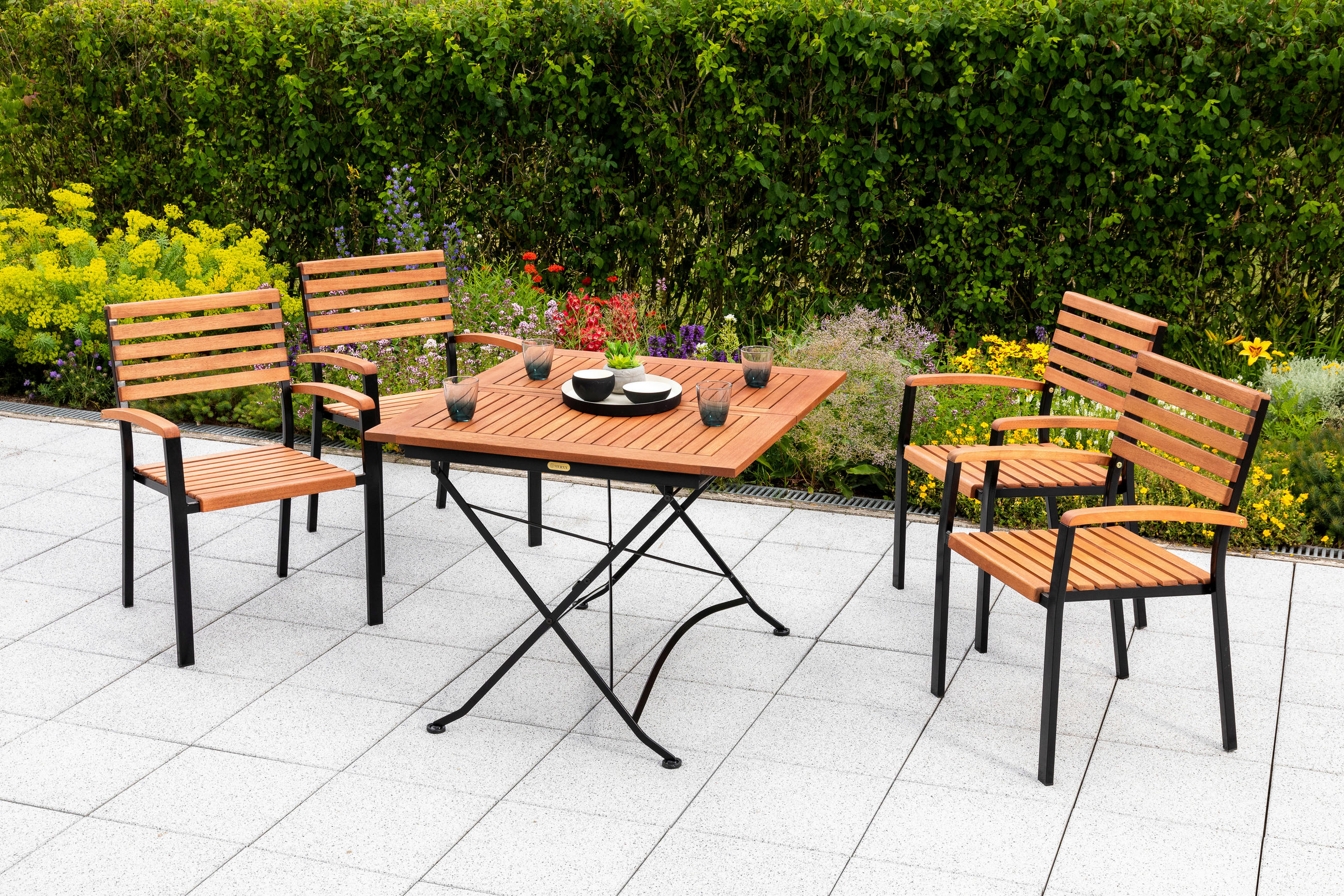 GARTENKLAPPTISCH 90/90/73 cm Holz, Metall quadratisch  - Graphitfarben/Naturfarben, KONVENTIONELL, Holz/Metall (90/90/73cm) - Gardenson