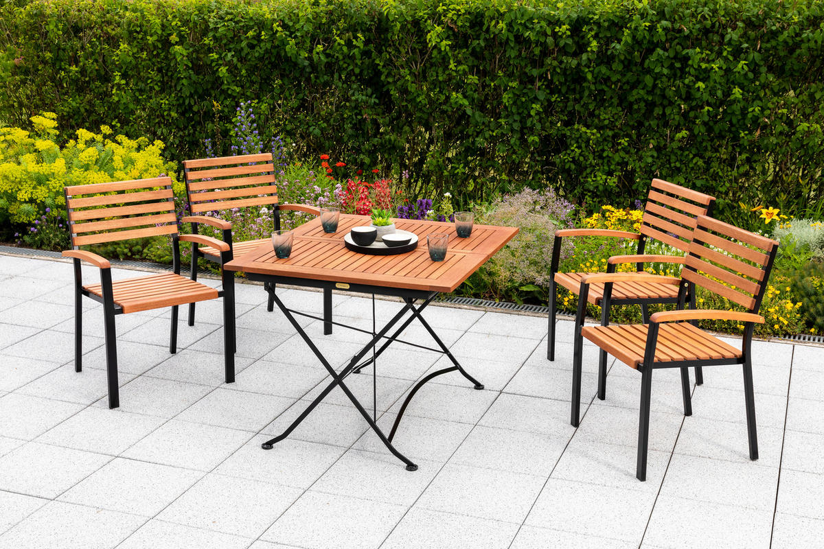GARTENKLAPPTISCH 90/90/73 cm  - Graphitfarben/Naturfarben, KONVENTIONELL, Holz/Metall (90/90/73cm) - Gardenson