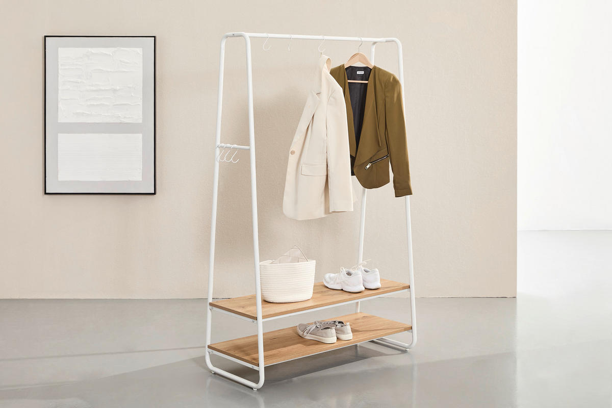 KLÄDHÄNGARE - vit/naturfärgad, Basics, metall/trämaterial (100/160/45cm) - Xora
