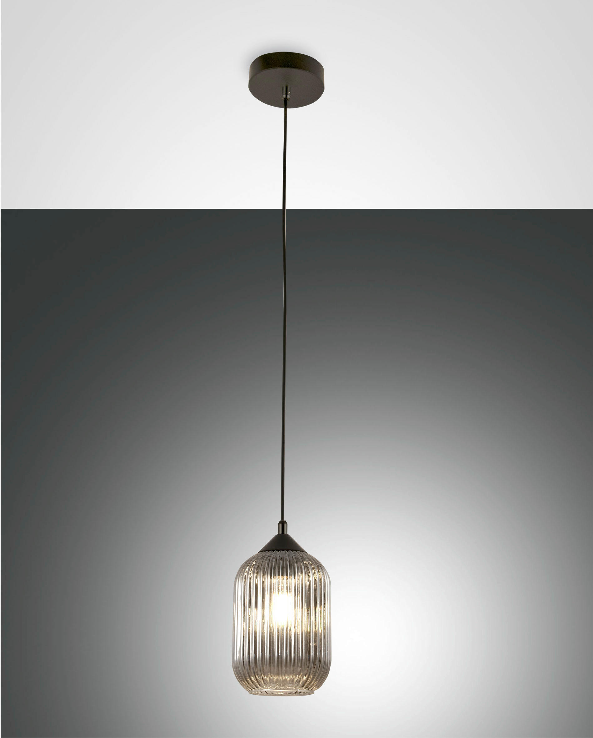 PENDELLEUCHTE Aston 14/200 cm   - Schwarz/Grau, Design, Glas/Metall (14/200cm) - Fabas Luce