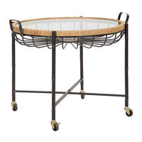 COUCHTISCH Rattan Spiegelglas Naturfarben, Schwarz  - Schwarz/Naturfarben, Basics, Glas/Holz (70,5/57/65cm)
