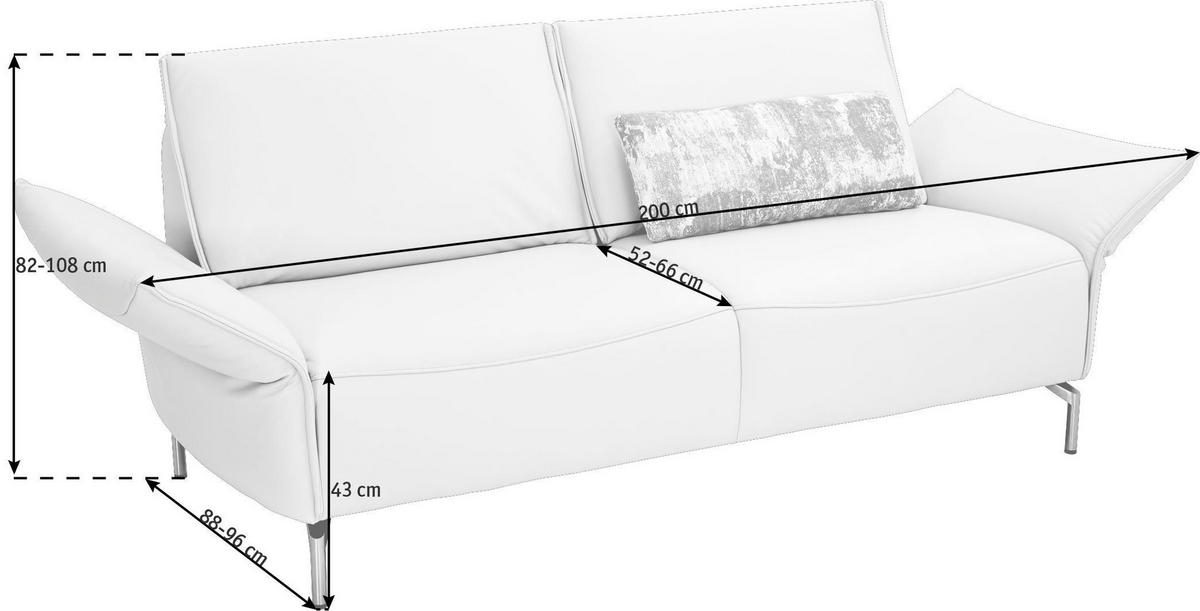 2,5-SITZER Echtleder Weiß  - Weiß/Nickelfarben, Design, Leder/Metall (200/107/88cm) - Koinor
