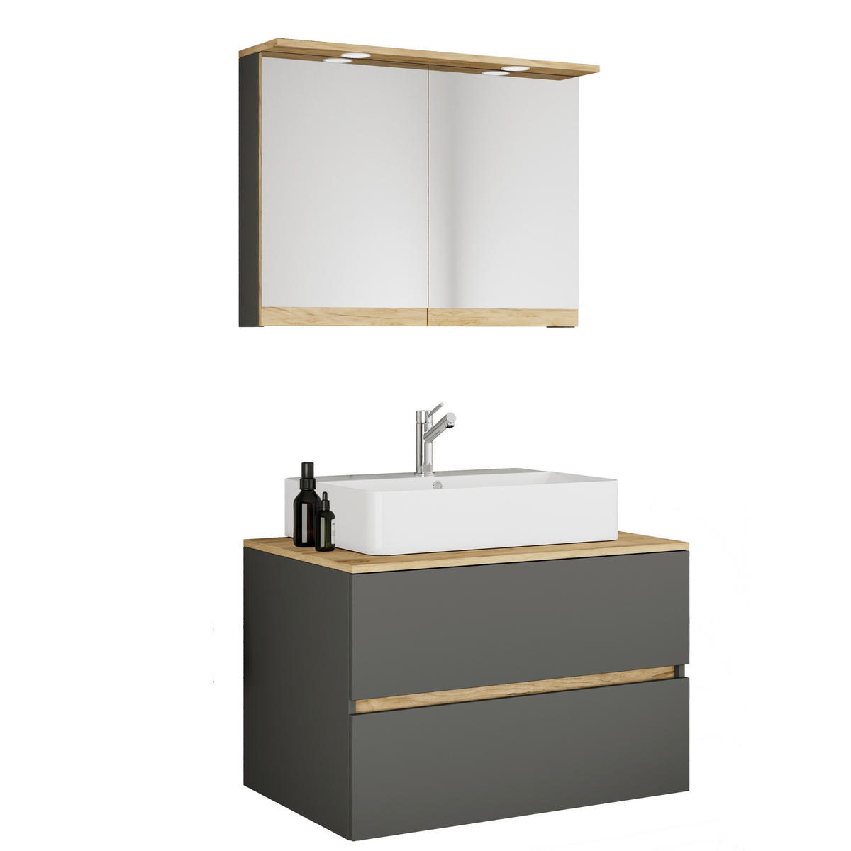BADEZIMMER 3-teilig 80 cm  - Honigeiche/Weiss, Trend, Keramik/Holzwerkstoff (80cm) - MID.YOU