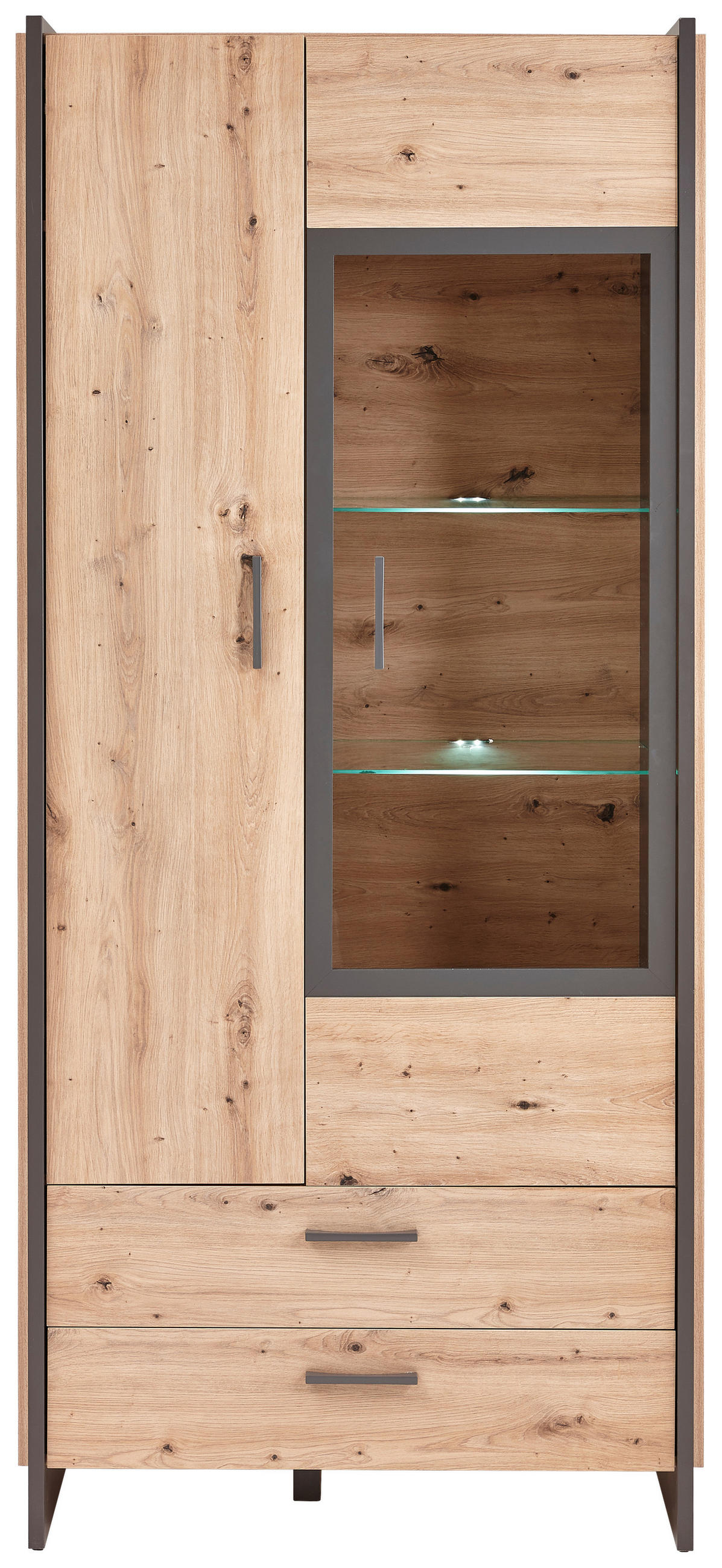 VITRINE in Eiche Artisan  - Eiche Artisan/Grau, Design, Glas/Holzwerkstoff (92/205/41cm) - Hom`in