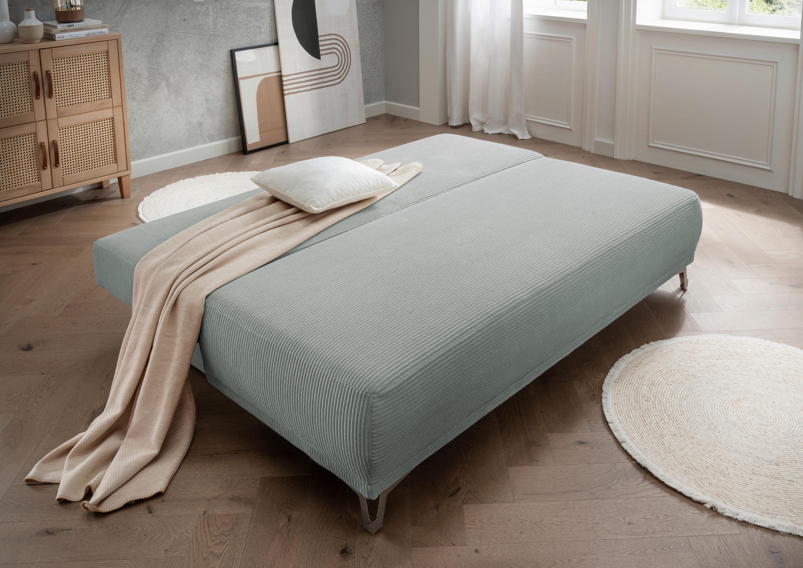 SCHLAFSOFA in Cord Hellblau  - Chromfarben/Hellblau, MODERN, Textil/Metall (198/90/100cm) - Livetastic