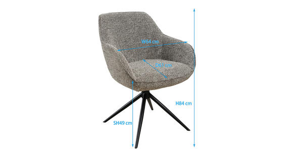 ARMLEHNSTUHL in Eisen Leinenoptik - Schwarz/Braun, Design, Textil/Metall (61/82/65cm) - Novel