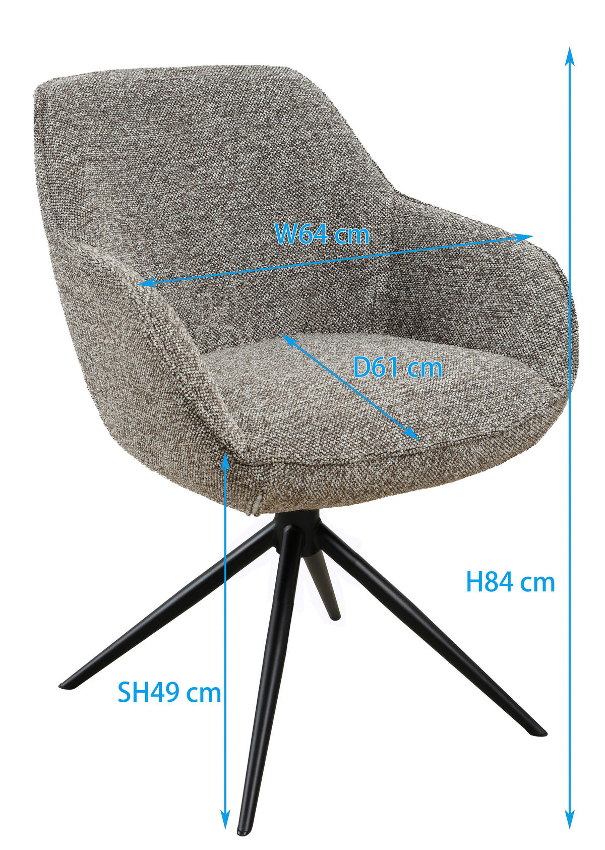 ARMLEHNSTUHL  in Eisen Leinenoptik  - Schwarz/Braun, Design, Textil/Metall (64/84/61cm) - Novel