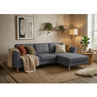 ECKSOFA  in Struktur Anthrazit  232/161 cm  - Anthrazit/Buchefarben, MODERN, Holz/Textil (232/161cm) - Trendmanufaktur