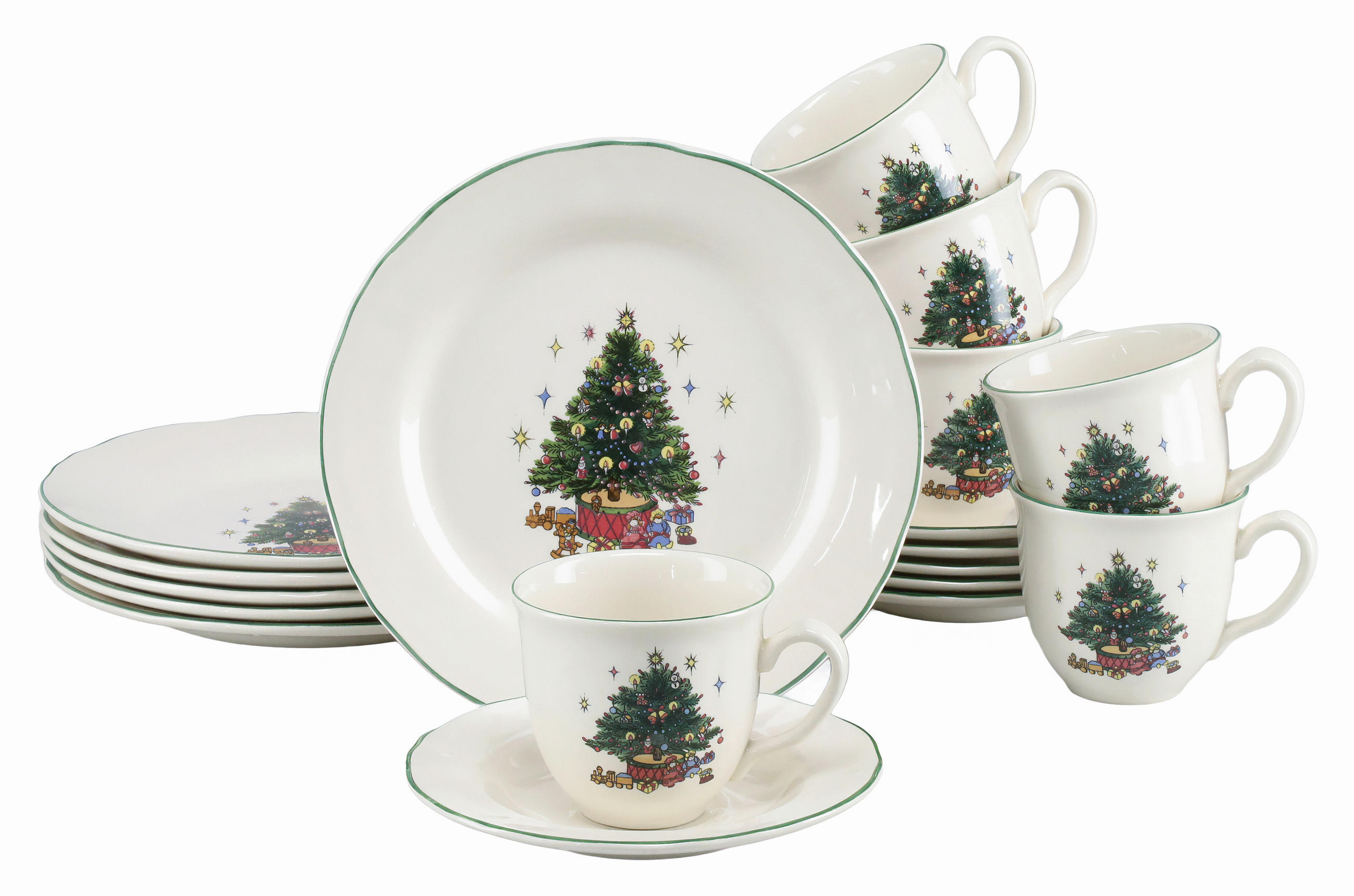 KAFFEESERVICE Tannenbaum bunt 18-teilig  - Multicolor/Weiß, Basics, Keramik - Creatable