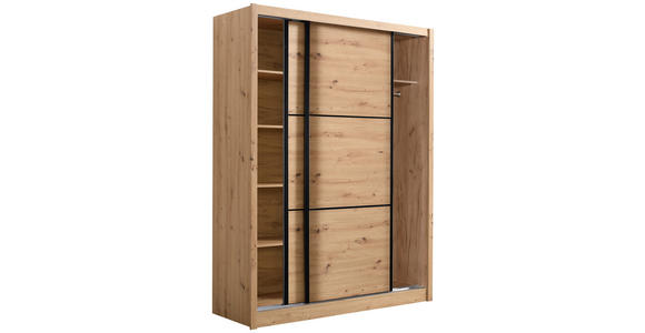 SCHIEBETÜRENSCHRANK 166/215,5/60 cm 2-türig Eiche Artisan  - Schwarz/Eiche Artisan, Basics, Holzwerkstoff/Metall (166/215,5/60cm) - Xora