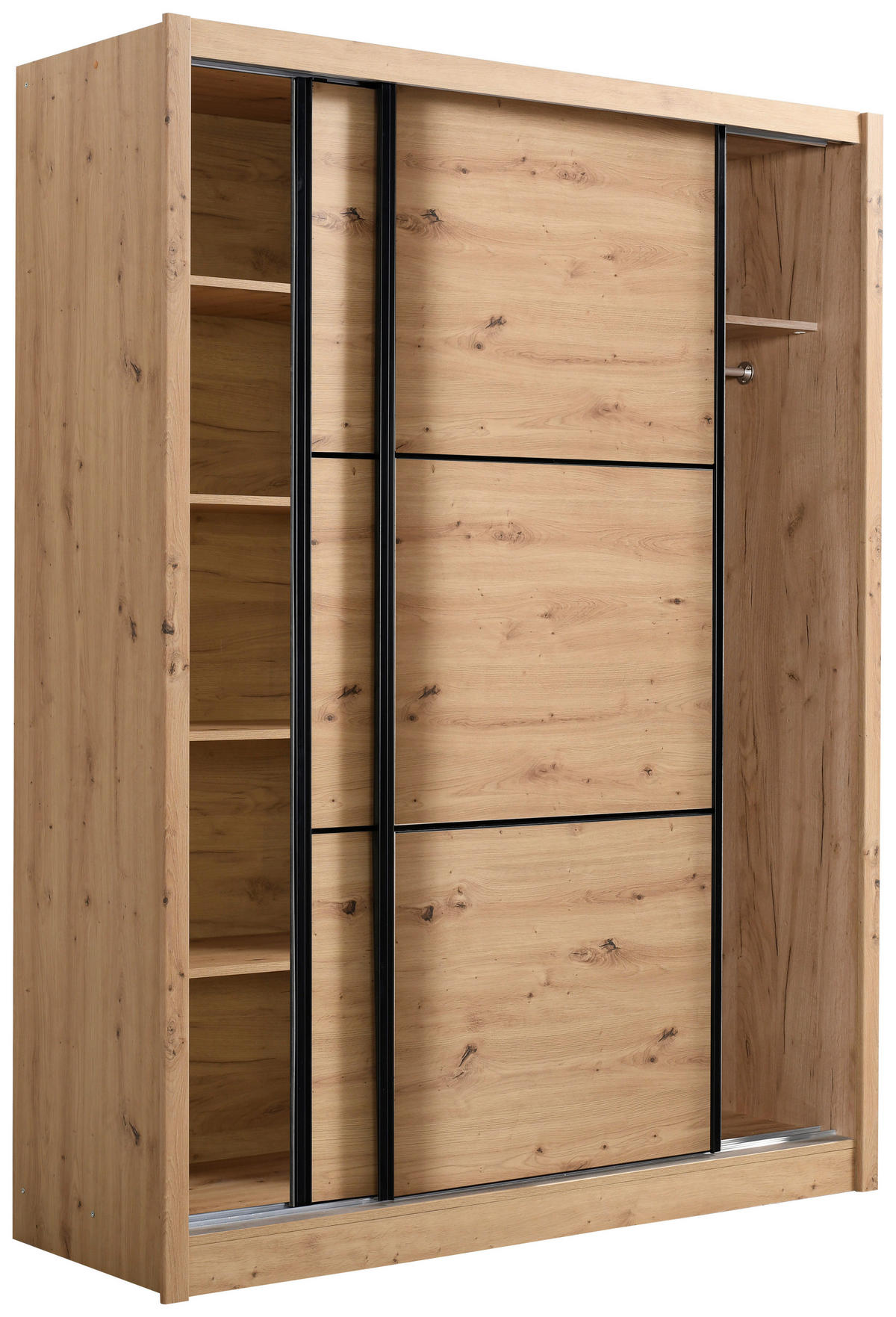 SCHIEBETÜRENSCHRANK 166/215,5/60 cm 2-türig Eiche Artisan  - Schwarz/Eiche Artisan, Basics, Holzwerkstoff/Metall (166/215,5/60cm) - Xora