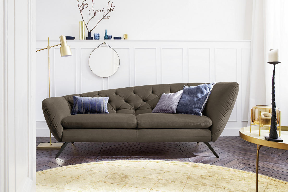 CHESTERFIELD-SOFA in Mikrofaser Hellbraun, Schwarz  - Hellbraun/Schwarz, Design, Textil/Metall (223/84/90cm) - Pure Home Lifestyle