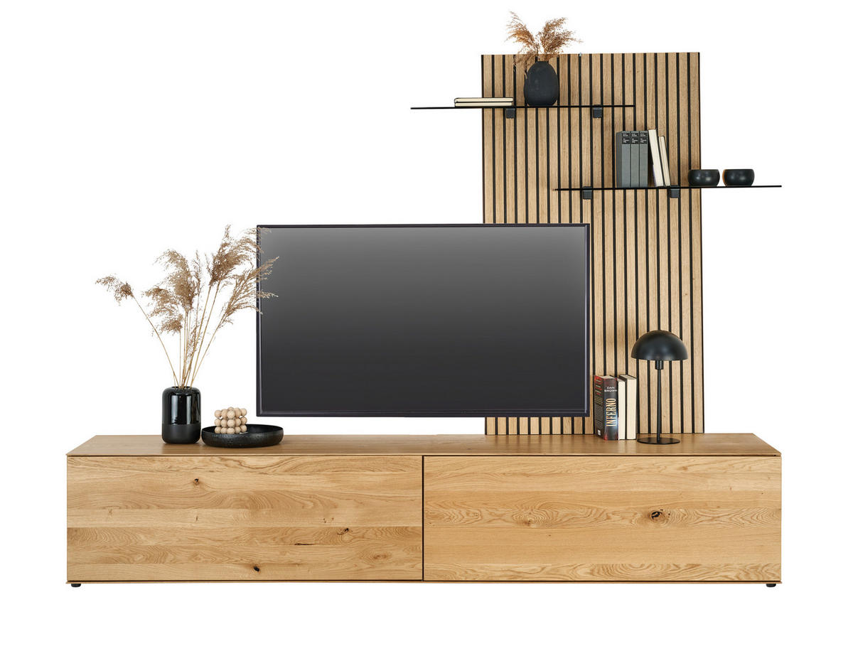 WOHNWAND 2-teilig  in Eichefarben  242/160/50 cm  - Eichefarben, Design, Glas/Holz (242/160/50cm) - Dieter Knoll