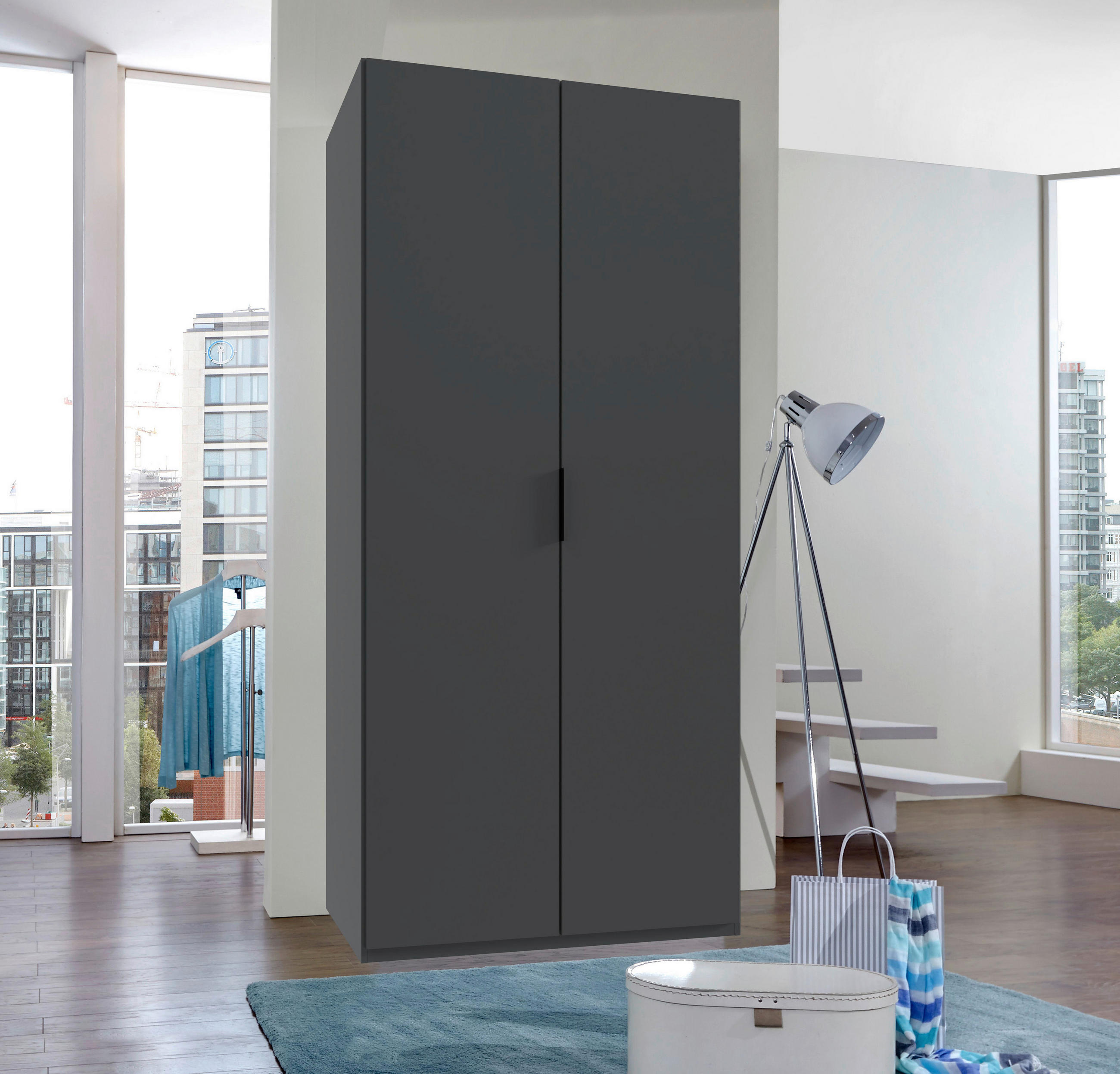FALTTÜRENSCHRANK 100/216/58 cm 2-türig Graphitfarben  - Schwarz/Graphitfarben, Design, Holzwerkstoff (100/216/58cm) - Boxxx