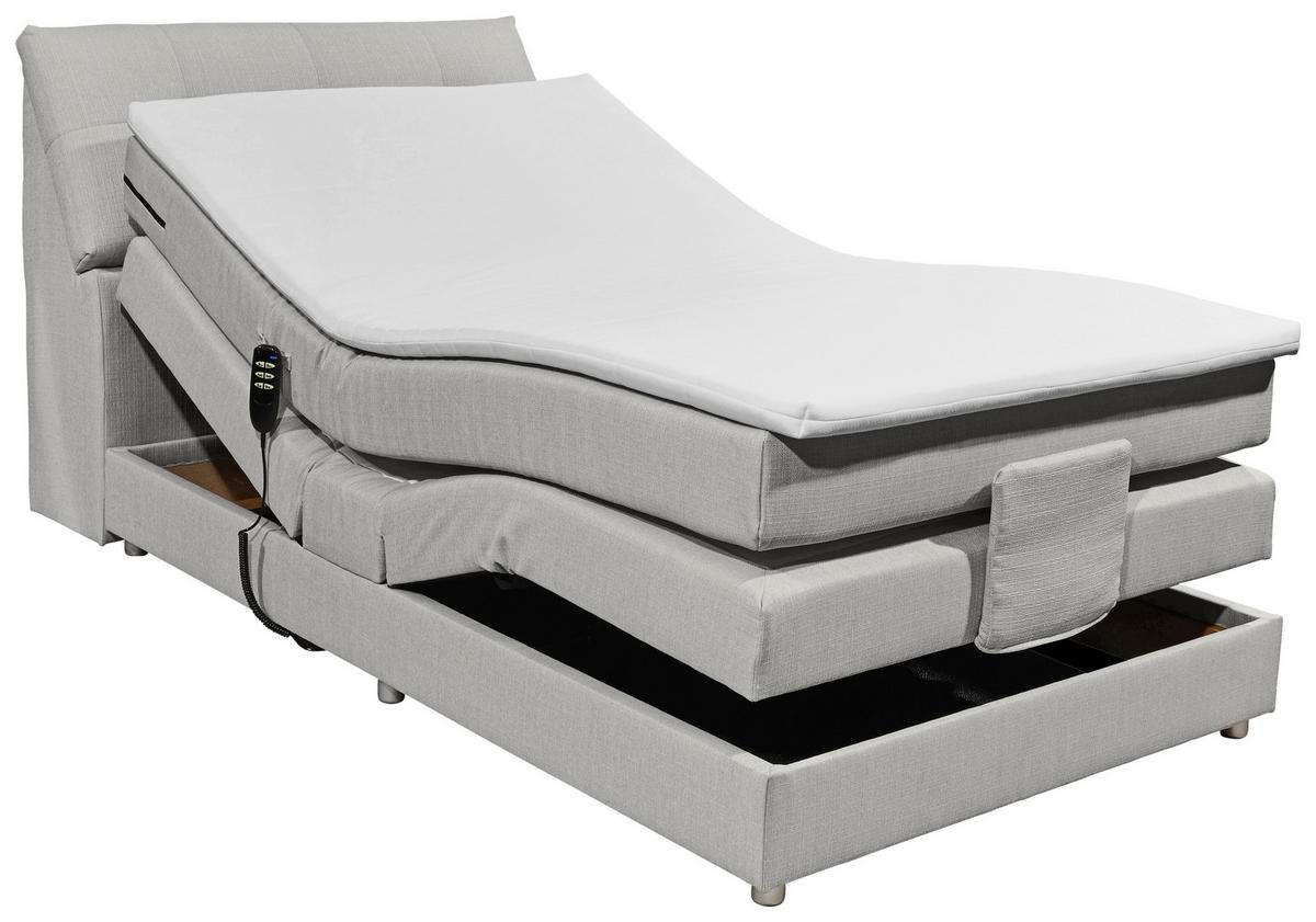 BOXSPRINGBETT 120/200 cm,  in Silberfarben, Matratze, Bettkasten, Topper, motorische Verstellbarkeit, H2 = mittel  - Silberfarben, Design, Kunststoff/Textil (120/200cm) - Esposa
