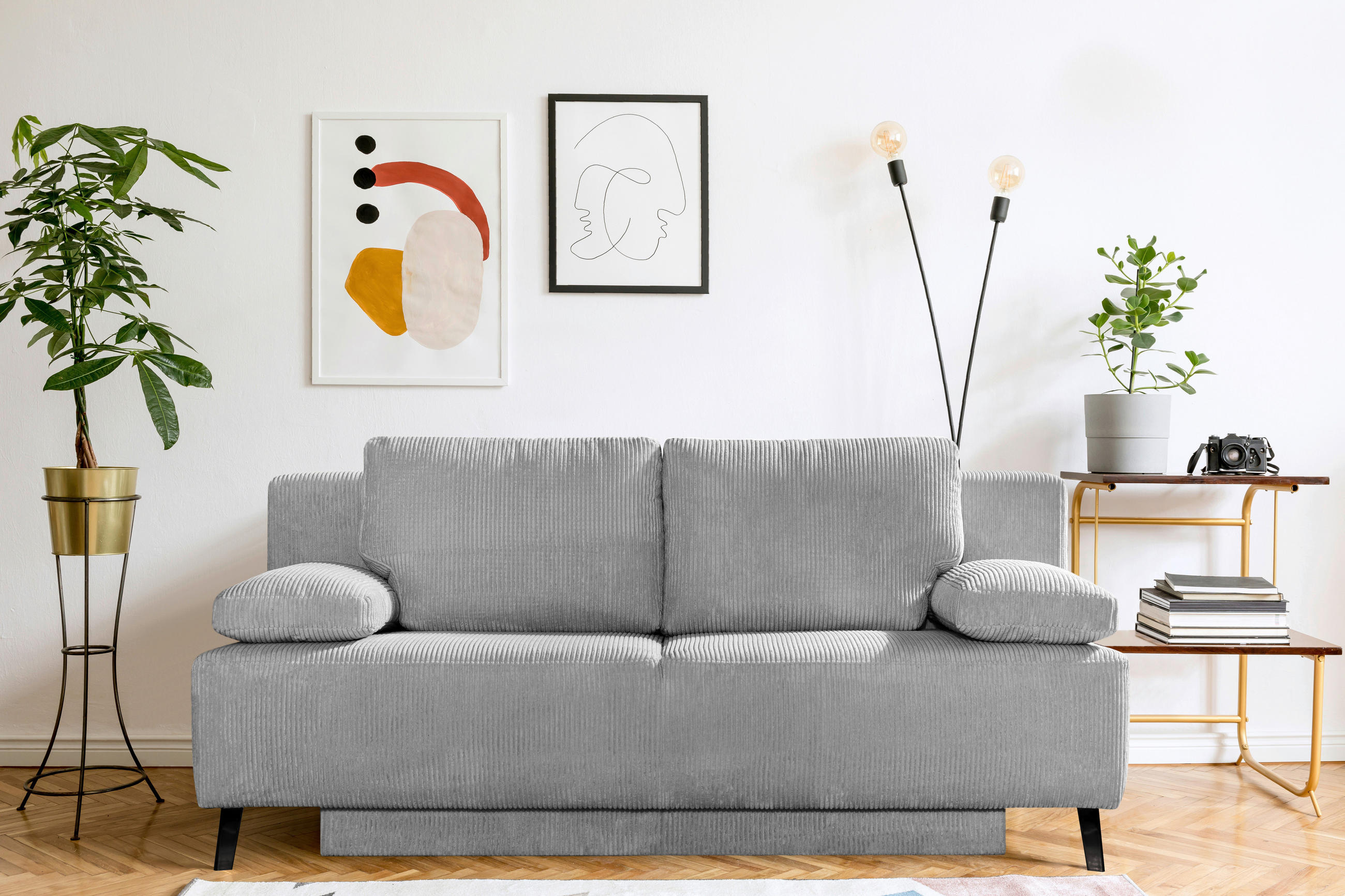 SCHLAFSOFA in Cord Hellgrau  - Hellgrau/Schwarz, Design, Textil/Metall (197/92/88cm) - Novel