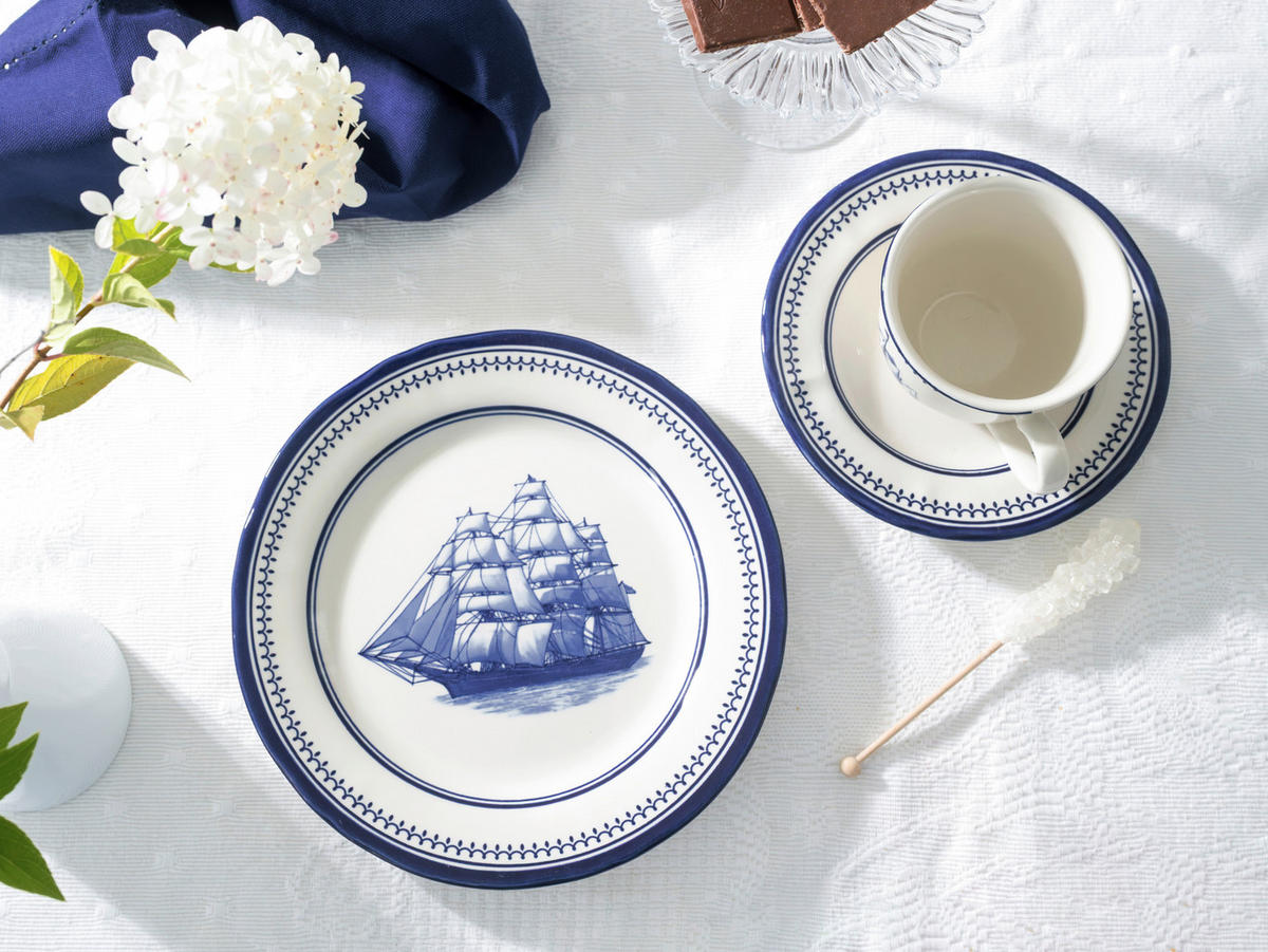 KAFFEESERVICE Blau, Weiß Segelschiff blau 18-teilig  - Blau/Weiß, Basics, Keramik - Creatable
