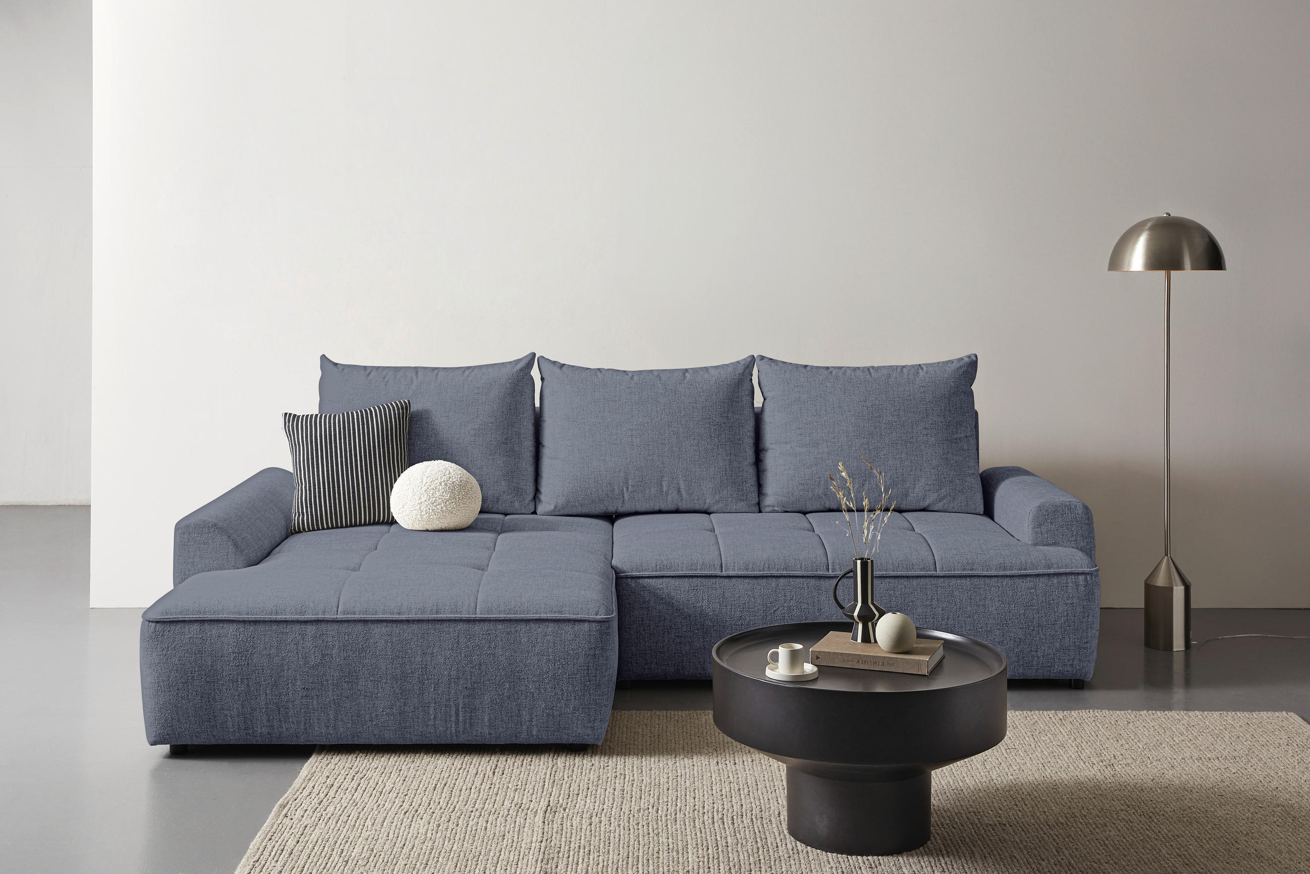 ECKSOFA Blau Mikrofaser  - Blau/Schwarz, KONVENTIONELL, Kunststoff/Textil (169/295cm) - Carryhome