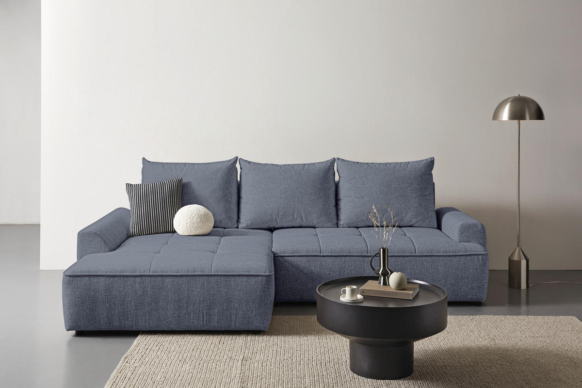 ECKSOFA in Mikrofaser Blau  - Blau/Schwarz, KONVENTIONELL, Kunststoff/Textil (169/295cm) - Carryhome