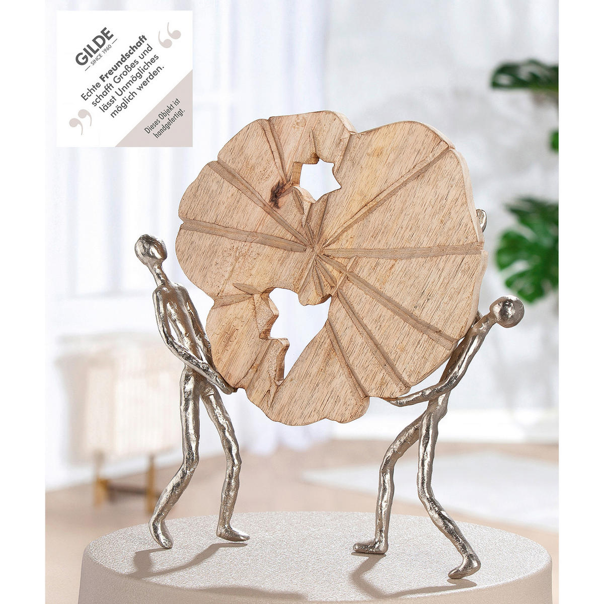 SKULPTUR - Silberfarben/Beigebraun, Basics, Holz/Metall (31/33,5/9cm)