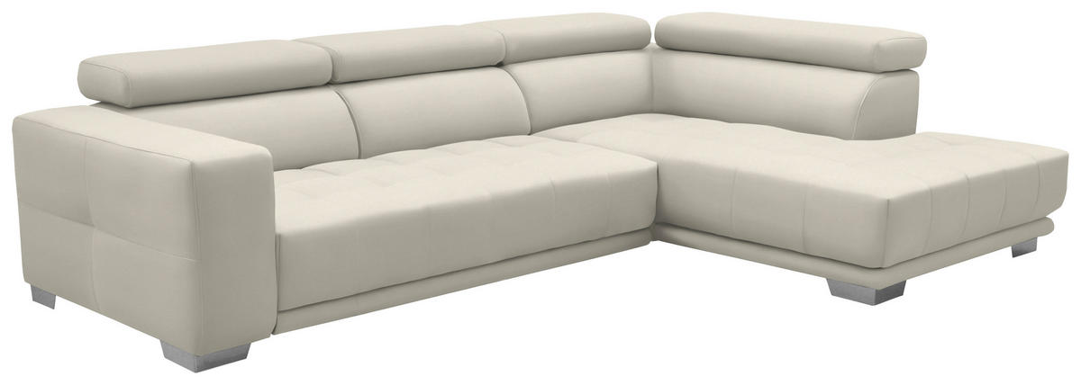 ECKSOFA in Mikrofaser Weiss  - Chromfarben/Weiss, Design, Textil/Metall (301/207cm) - Xora
