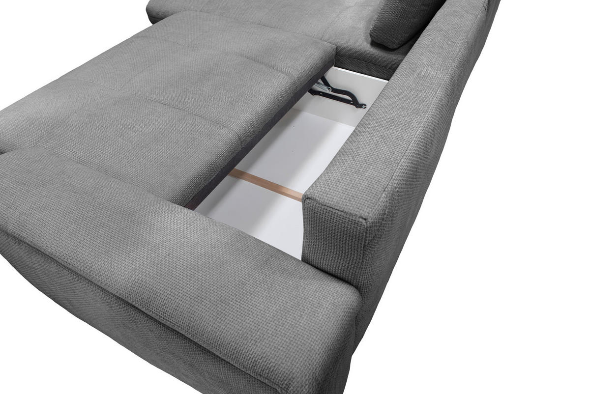 ECKSOFA in Struktur, Chenille Grau  - Silberfarben/Hellgrau, Design, Textil/Metall (178/268cm) - Livetastic