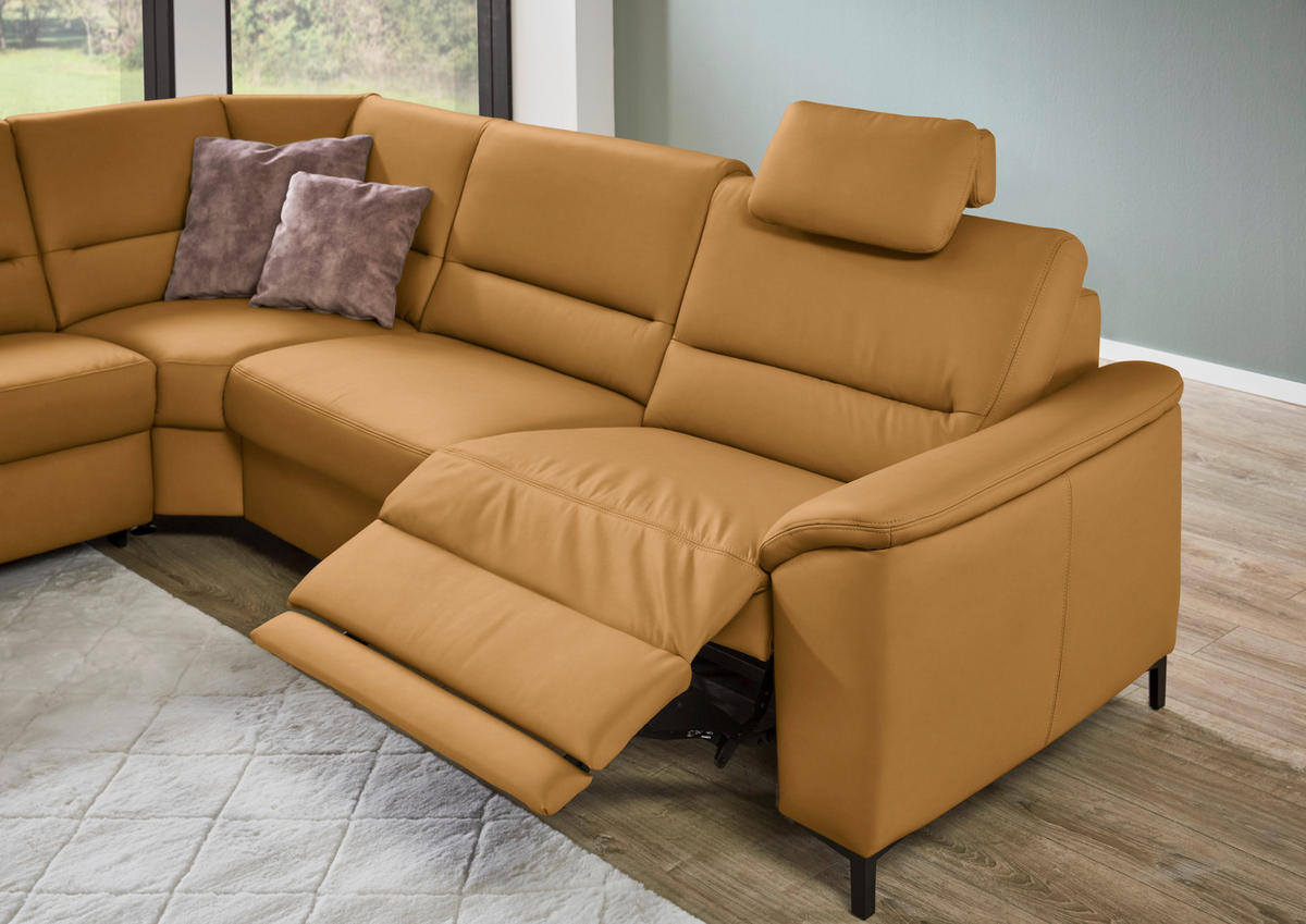 ECKSOFA  in Echtleder Senfgelb  249/290 cm  - Senfgelb/Schwarz, KONVENTIONELL, Leder/Metall (249/290cm) - Beldomo Premium