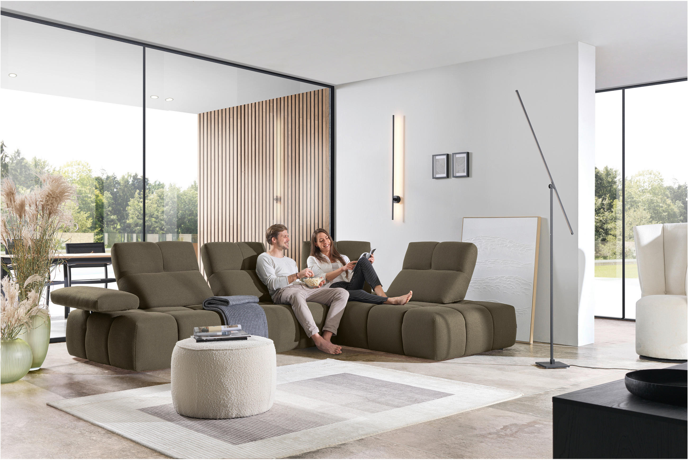 ECKSOFA in Struktur Graubraun  - Graubraun/Schwarz, Design, Kunststoff/Textil (313/233cm) - Emilio Belluti