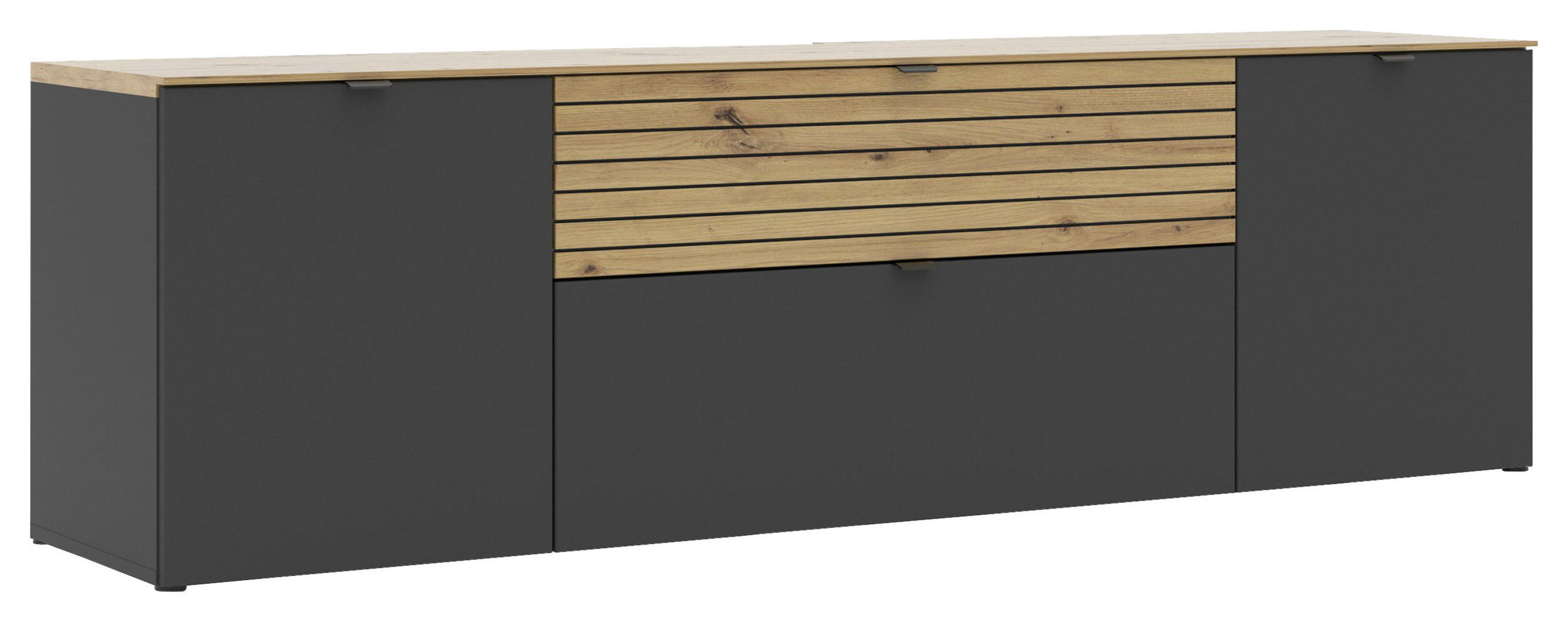 Voleo NÍZKÁ KOMODA, barvy grafitu, dub artisan, 181/54/41 cm