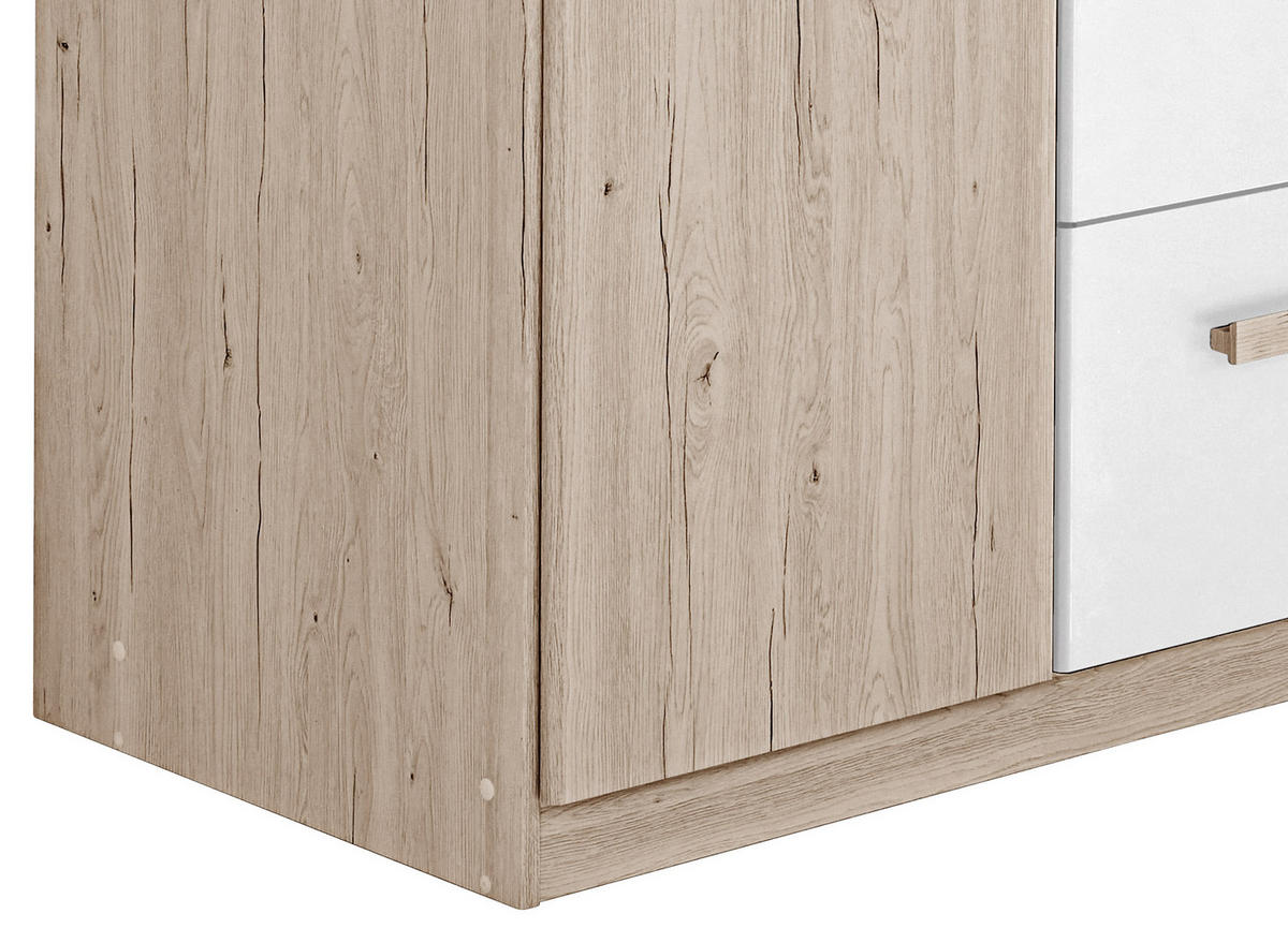 DREHTÜRENSCHRANK in Weiss, Eichefarben  - Weiss/Eichefarben, Design, Glas/Holzwerkstoff (135/199/58cm) - MID.YOU