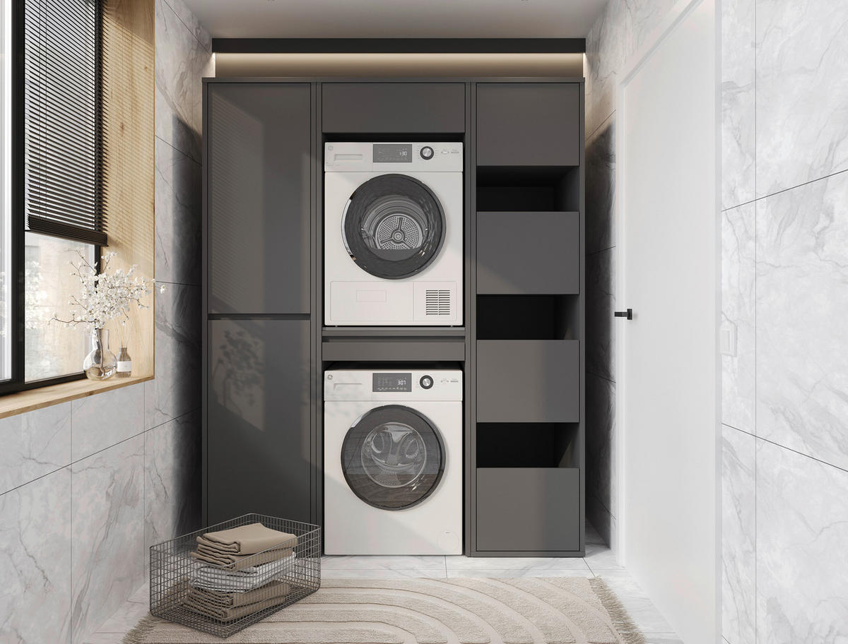 WASCHMASCHINENSCHRANK 67,5/210/67,5 cm  in Anthrazit  - Anthrazit, Basics, Holzwerkstoff (67,5/210/67,5cm) - Xora