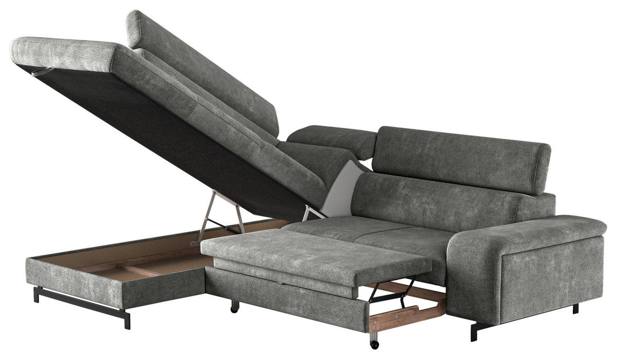 ECKSOFA in Chenille Grau  - Schwarz/Grau, Textil/Metall (215/262cm) - MID.YOU