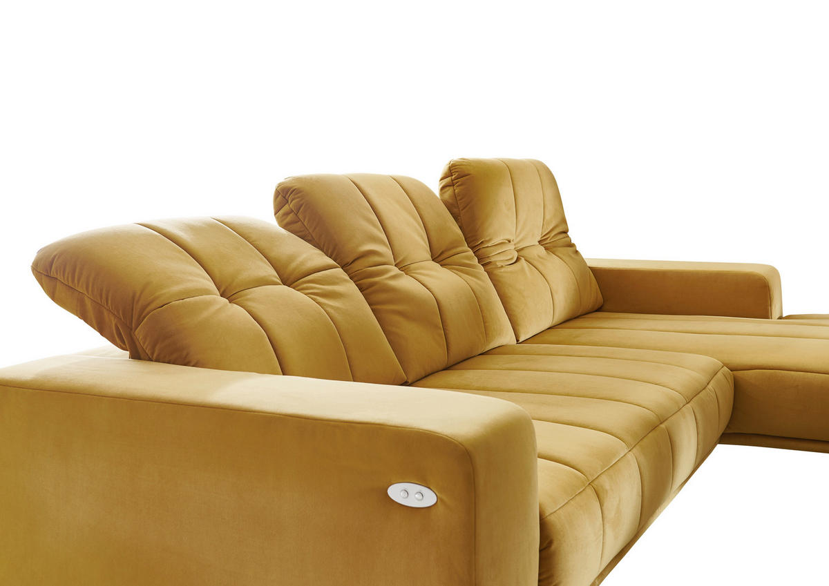 ECKSOFA in Velours Currygelb  293/195 cm  - Currygelb/Schwarz, Design, Textil/Metall (293/195cm) - Beldomo Style