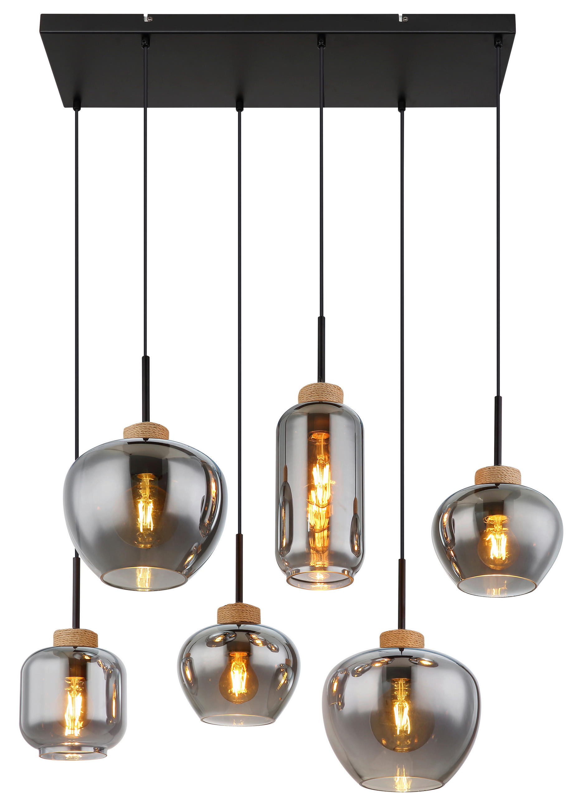 HÄNGELEUCHTE 80/40/120 cm   - Schwarz/Naturfarben, Design, Glas/Textil (80/40/120cm) - Globo
